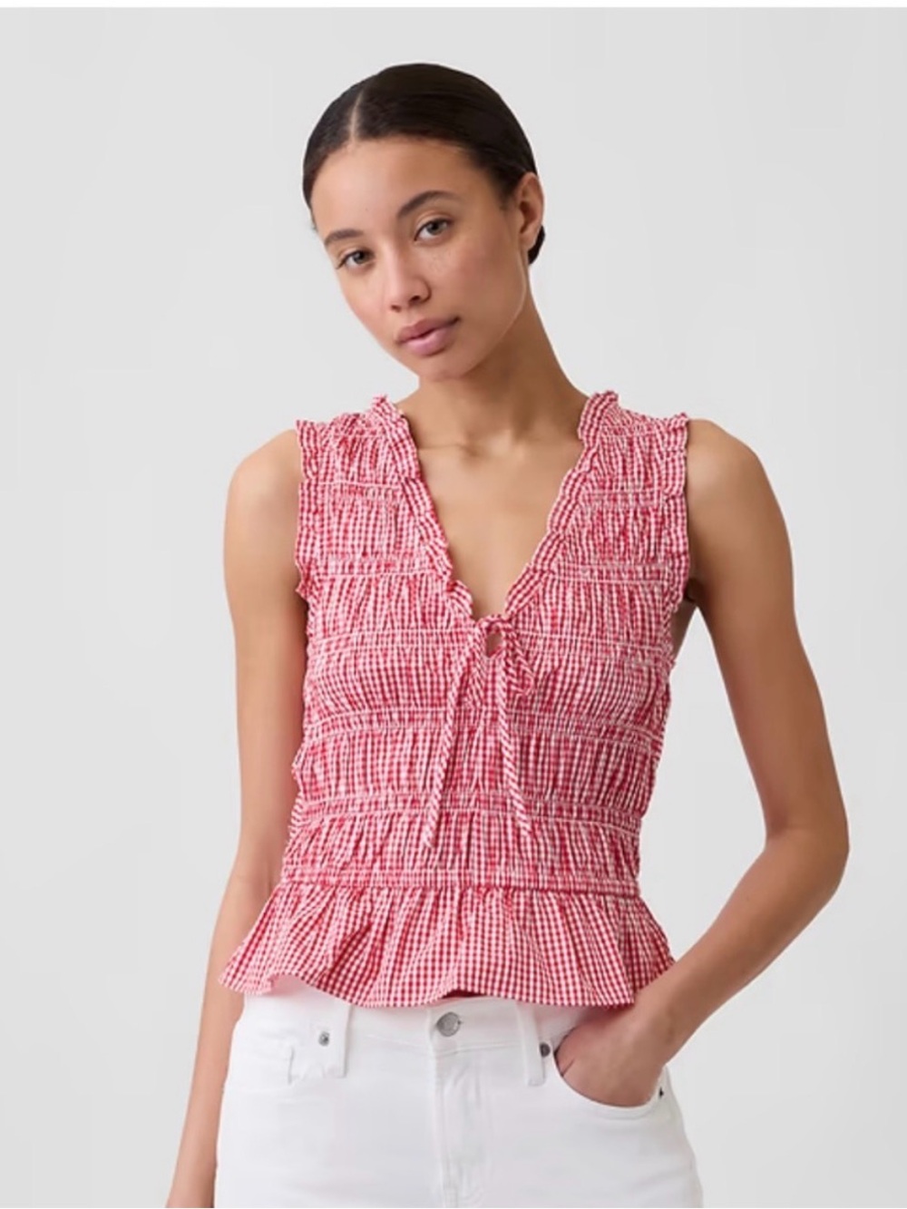 GAP Red Gingham Ruffle V-Neck Camisole